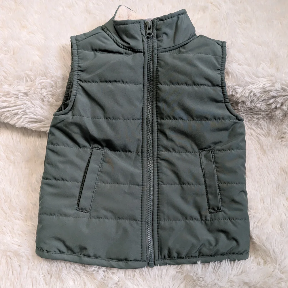 Carter's Pale Green Quilted Puffer Vest With Sherpa Lined Collar 18 Months